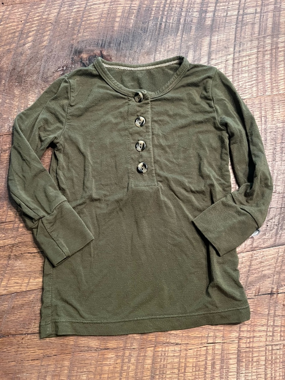 Kids Green Bamboo Long-Sleeve Henley Top - Olive Green